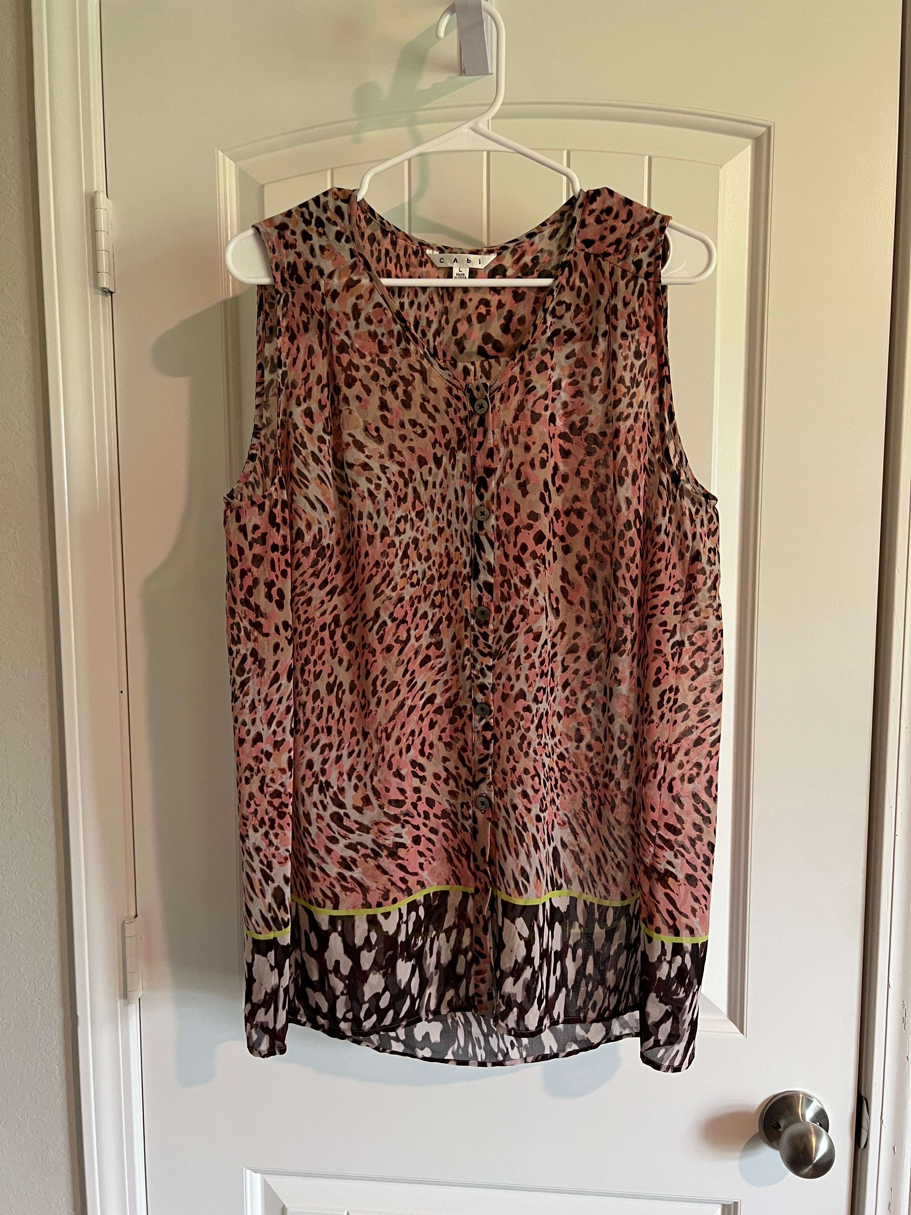 Cabi Leopard Print Sleeveless Blouse - Size Large