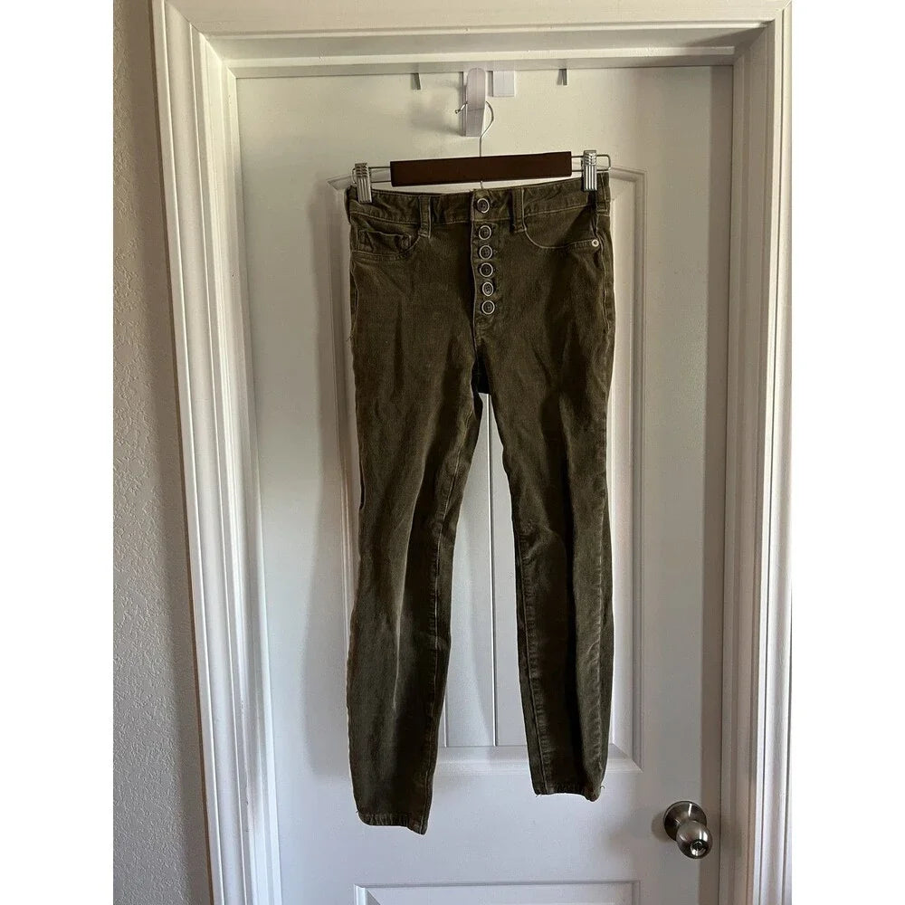 Pilcro Olive Green Button-Fly Corduroy Pants - Size 2 / 26