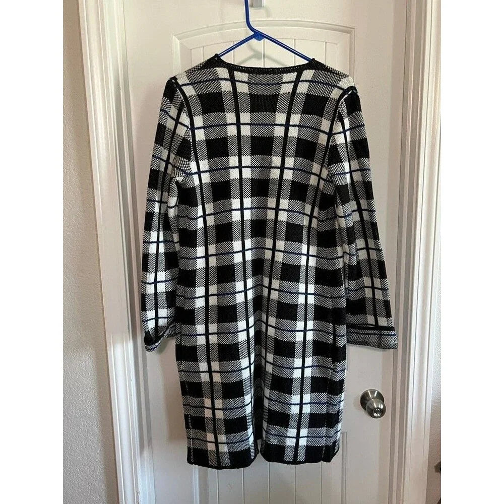 Hannah Black and White Plaid Open Front Cardigan - Size Medium / M
