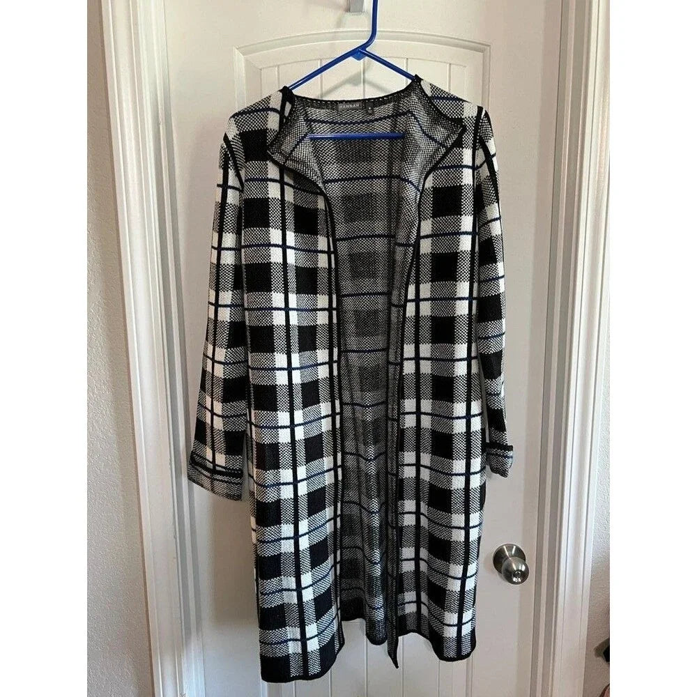 Hannah Black and White Plaid Open Front Cardigan - Size Medium / M