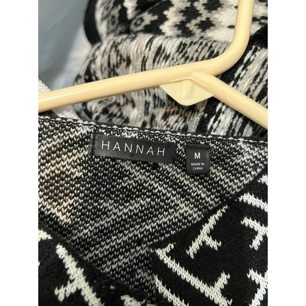 Hannah Black and White Geometric Pattern Cardigan - Size Medium / M