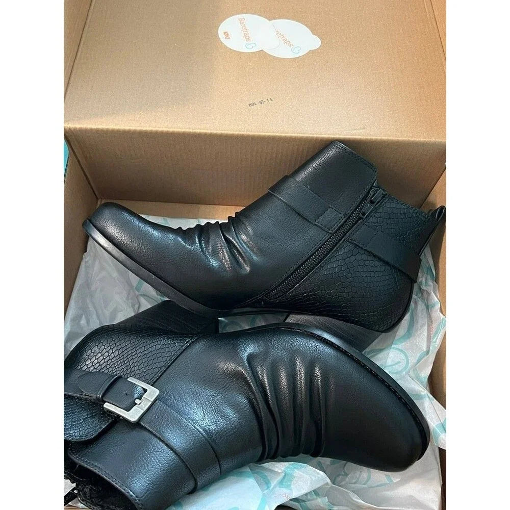 NIB Baretraps Black Ankle Boots with Buckle Detail - Size 8