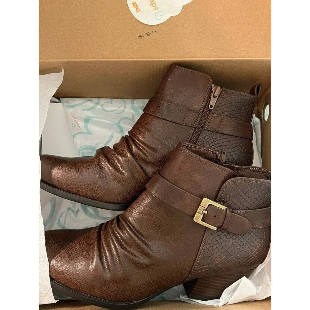 NIB Baretraps Women's Brown Ankle Boots with Buckle Detail - Size 8