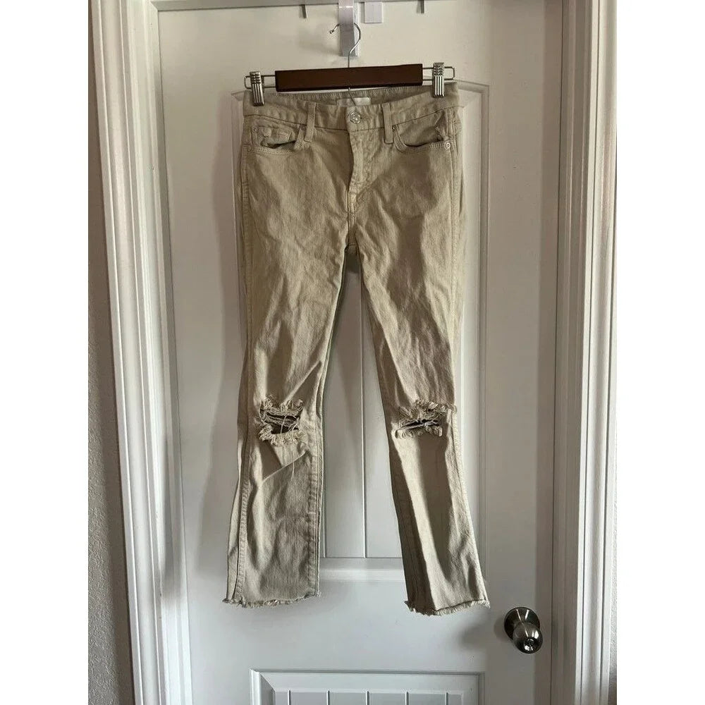 7 For All Mankind Distressed Beige Jeans - Size 0 / 25