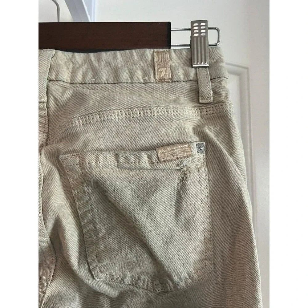 7 For All Mankind Distressed Beige Jeans - Size 0 / 25